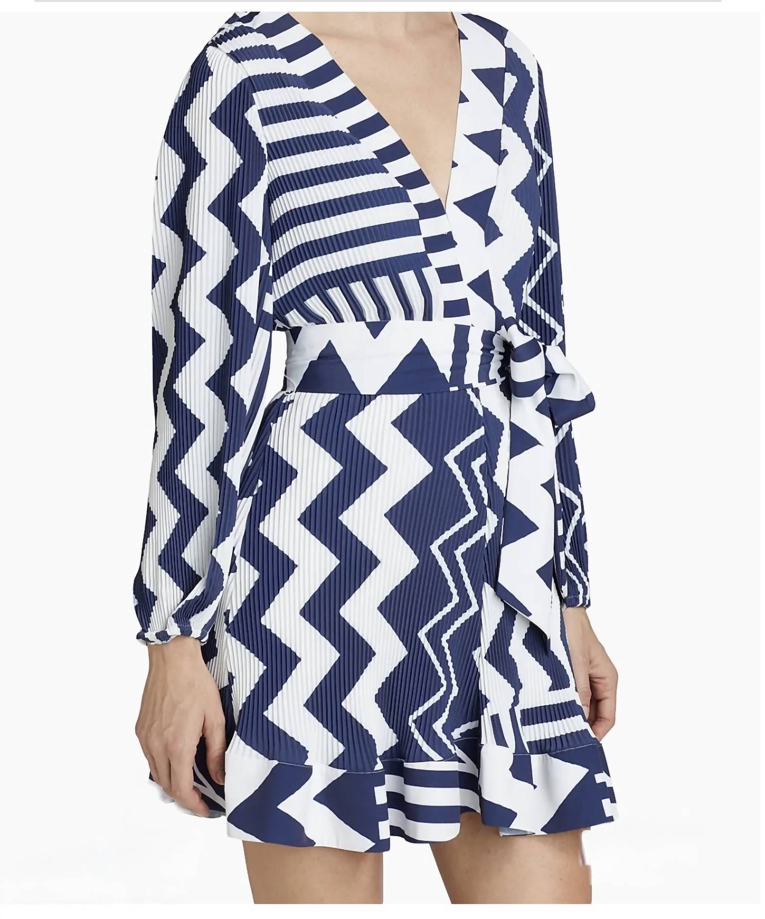 Milly - Women's Liv Patchwork Chevron Pleated Dress