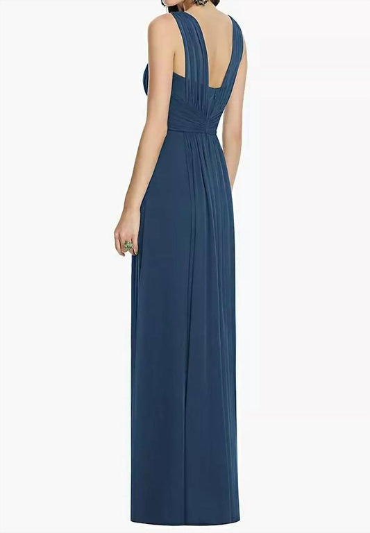 Alfred Sung - Full Length Chiffon Knit Shirred Strap Bridesmaid Dress