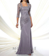 Montage By Mon Cheri - Two-piece chiffon and Venise lace dress set