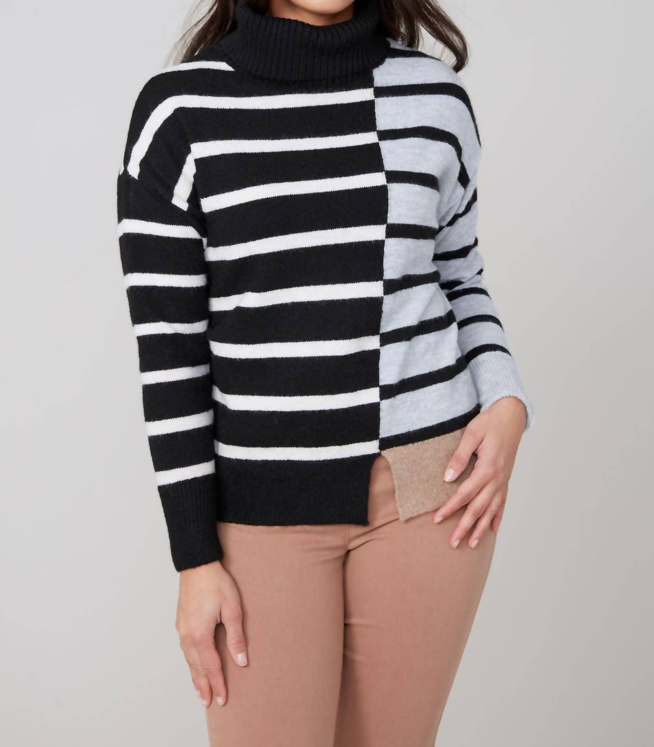 Renuar - Striped Knit Turtle Neck Sweater