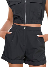 Milk & Honey - Short Sleeve Vest Top With Rolled Up Short Set