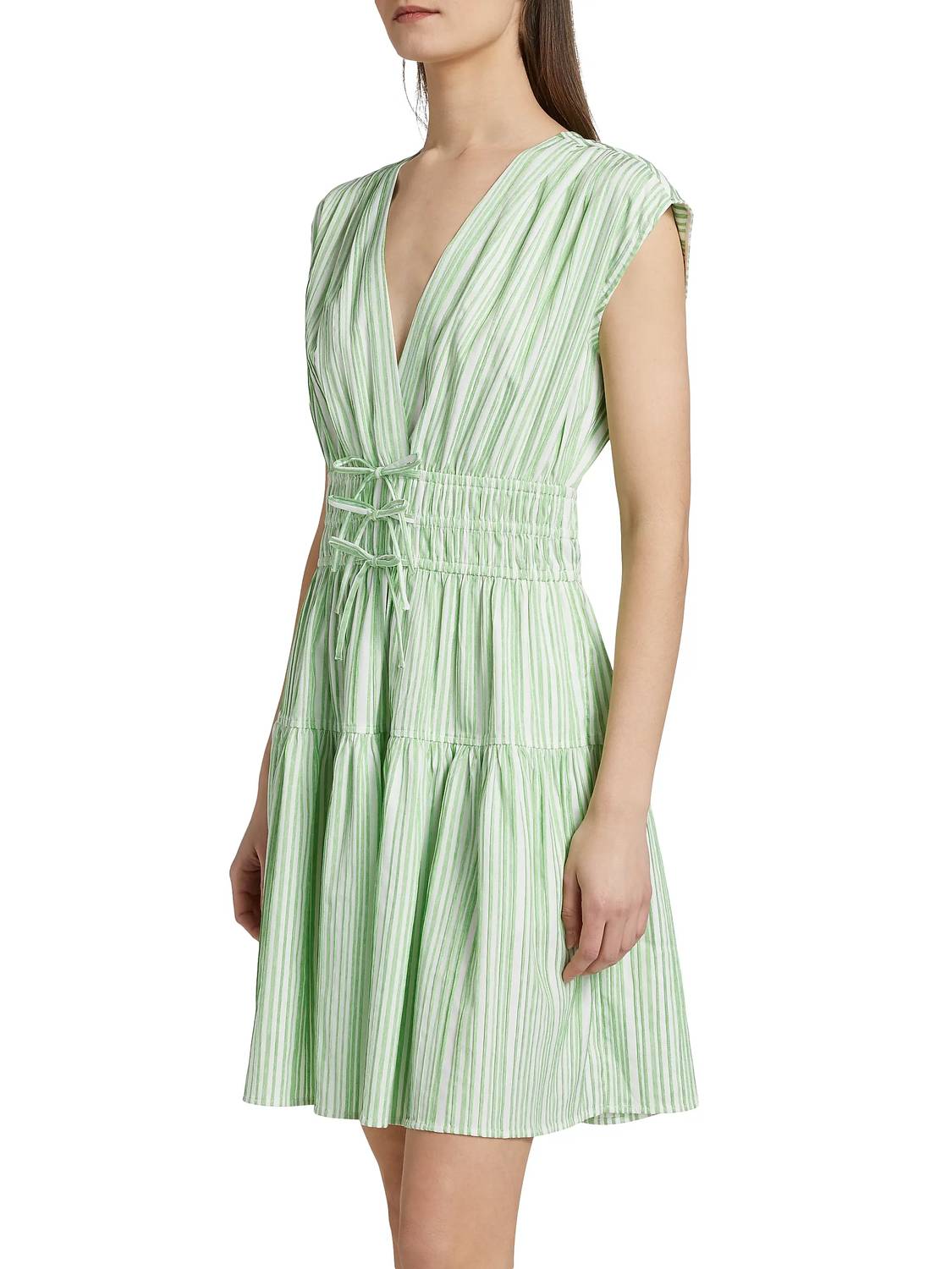 Derek Lam 10 Crosby Tora Pintuck Stripe Shirting Dress in kelly green white - women's dress - detail view