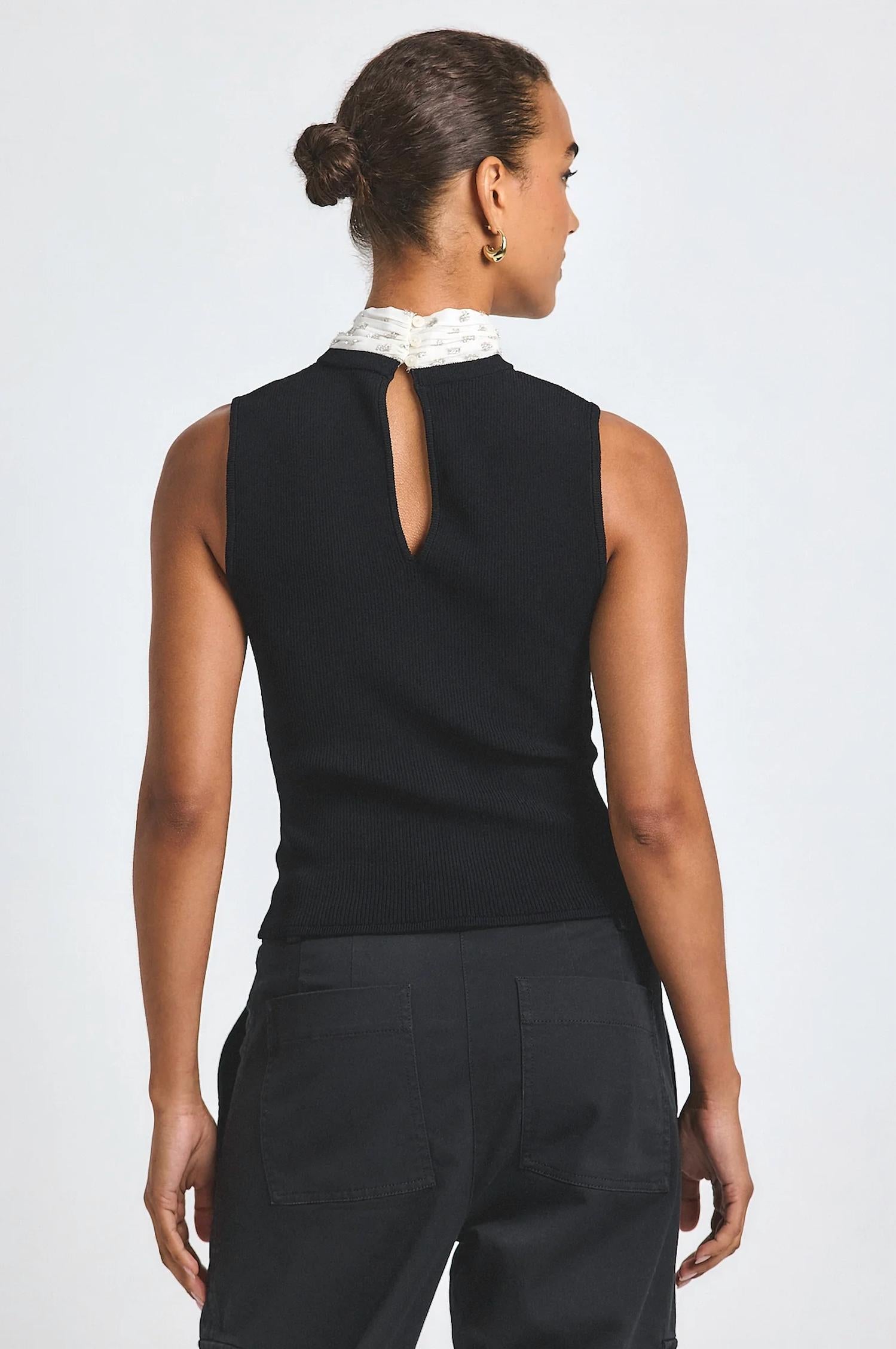 Derek Lam 10 Crosby - Calista Mixed Media Tie Neck Sweater