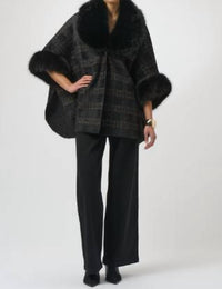 Joseph Ribkoff Plaid Fur Collar Coat in black - women's jacket