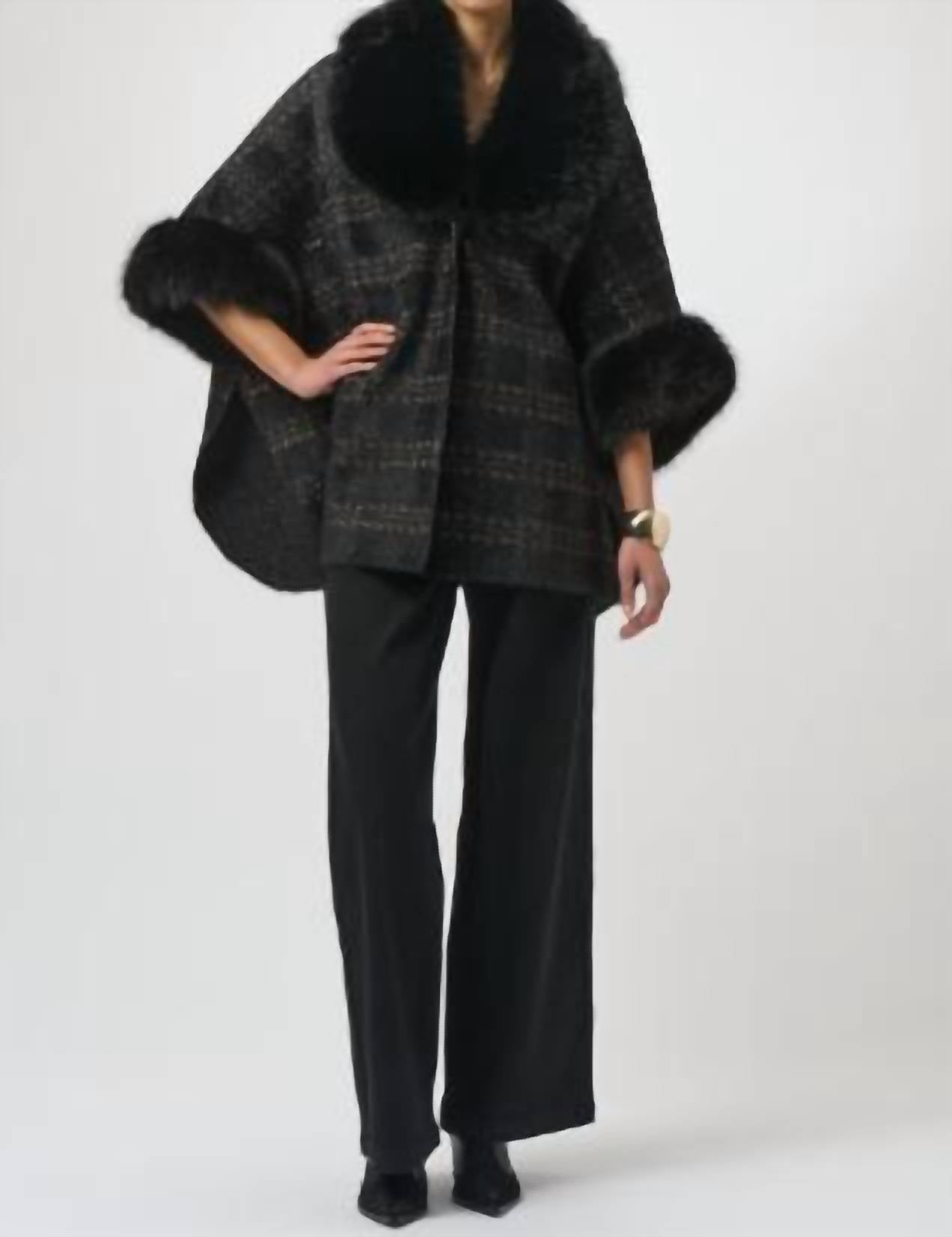 Joseph Ribkoff Plaid Fur Collar Coat in black - women's jacket