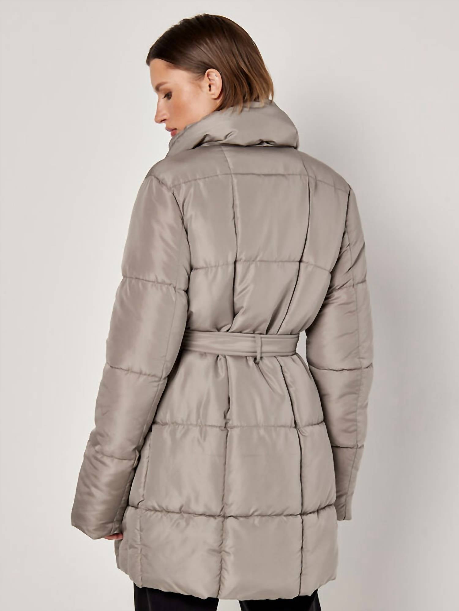 APRICOT Women's Quilted Belted Coat in stone - women's jacket - alternate view