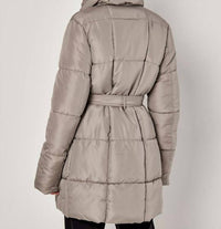 APRICOT Women's Quilted Belted Coat in stone - women's jacket - detail view