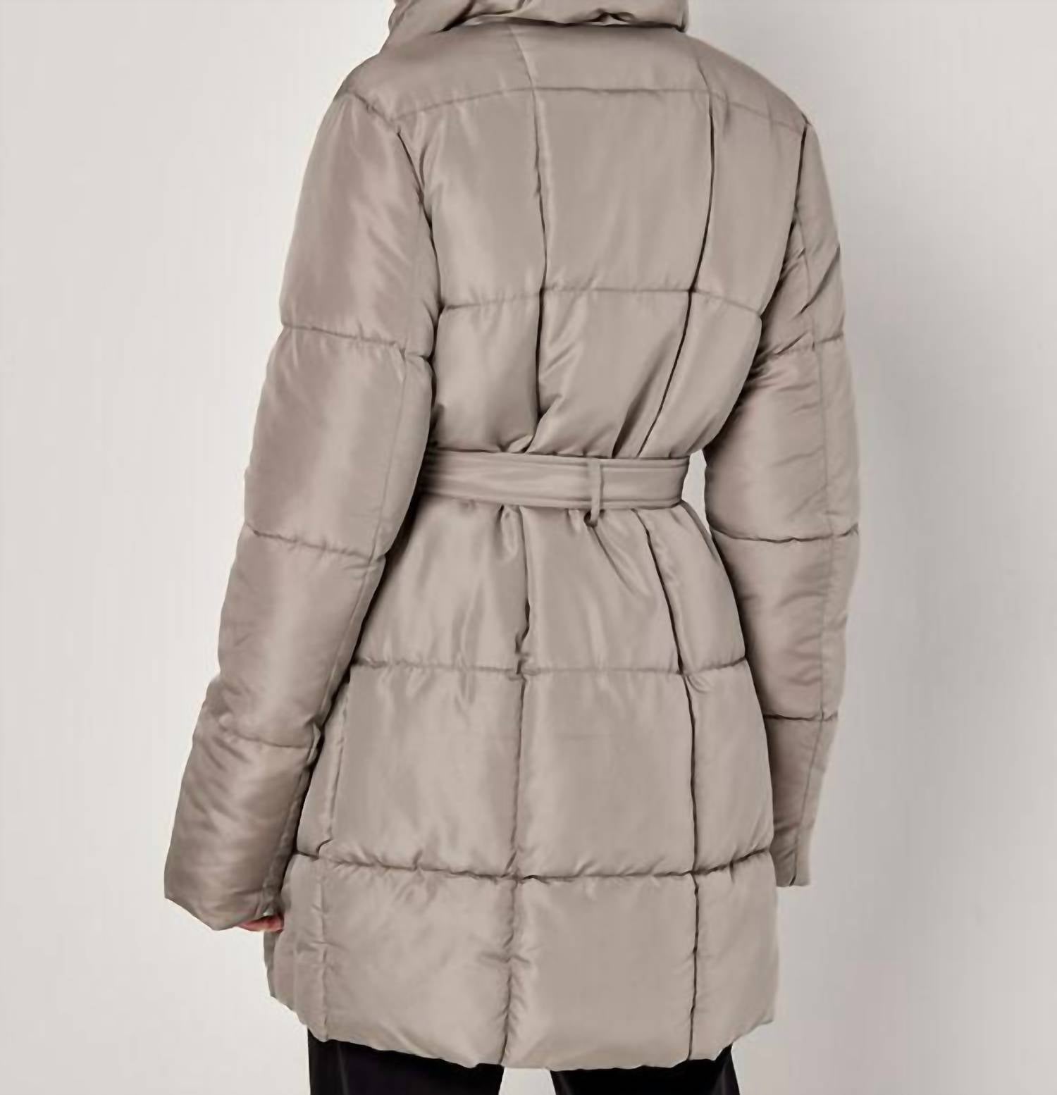APRICOT Women's Quilted Belted Coat in stone - women's jacket - detail view