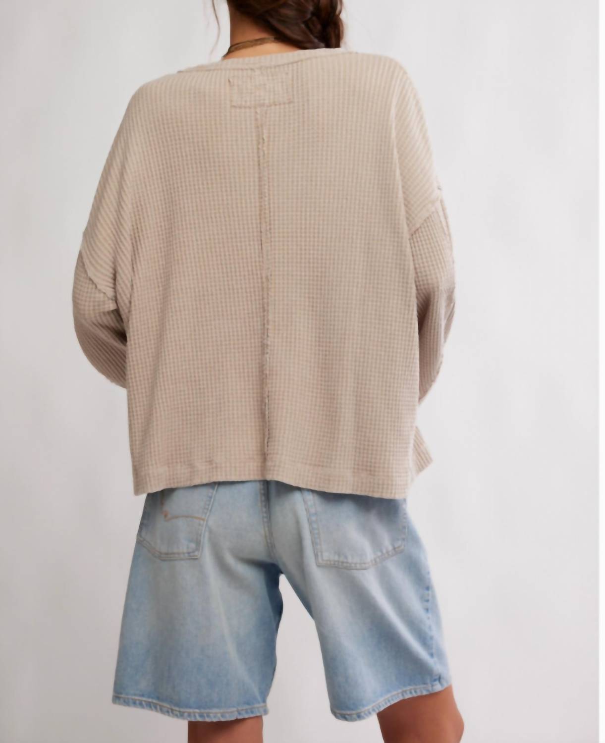 Free People Dawson Pocket Thermal Top in smooth stone - women's long sleeve top - detail view