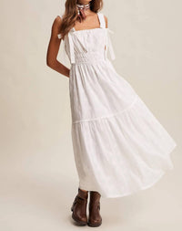 Listicle - Embroidered Tie-Strap Tiered Maxi Dress