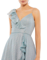 Mac Duggal - Metallic Polka Dot Faux Wrap Dress