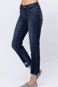 Judy Blue - Mid-rise Raw Hem Slim Fit Jeans