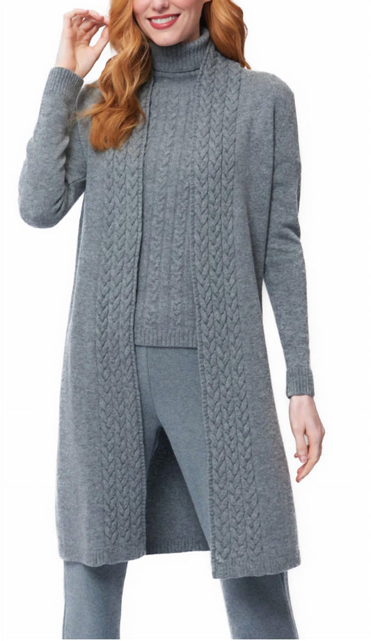 Leana Cable-Knit Belted Coat Gray