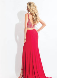 Rachel Allan - Two-piece Jersey Embroidered Gown With High Slit