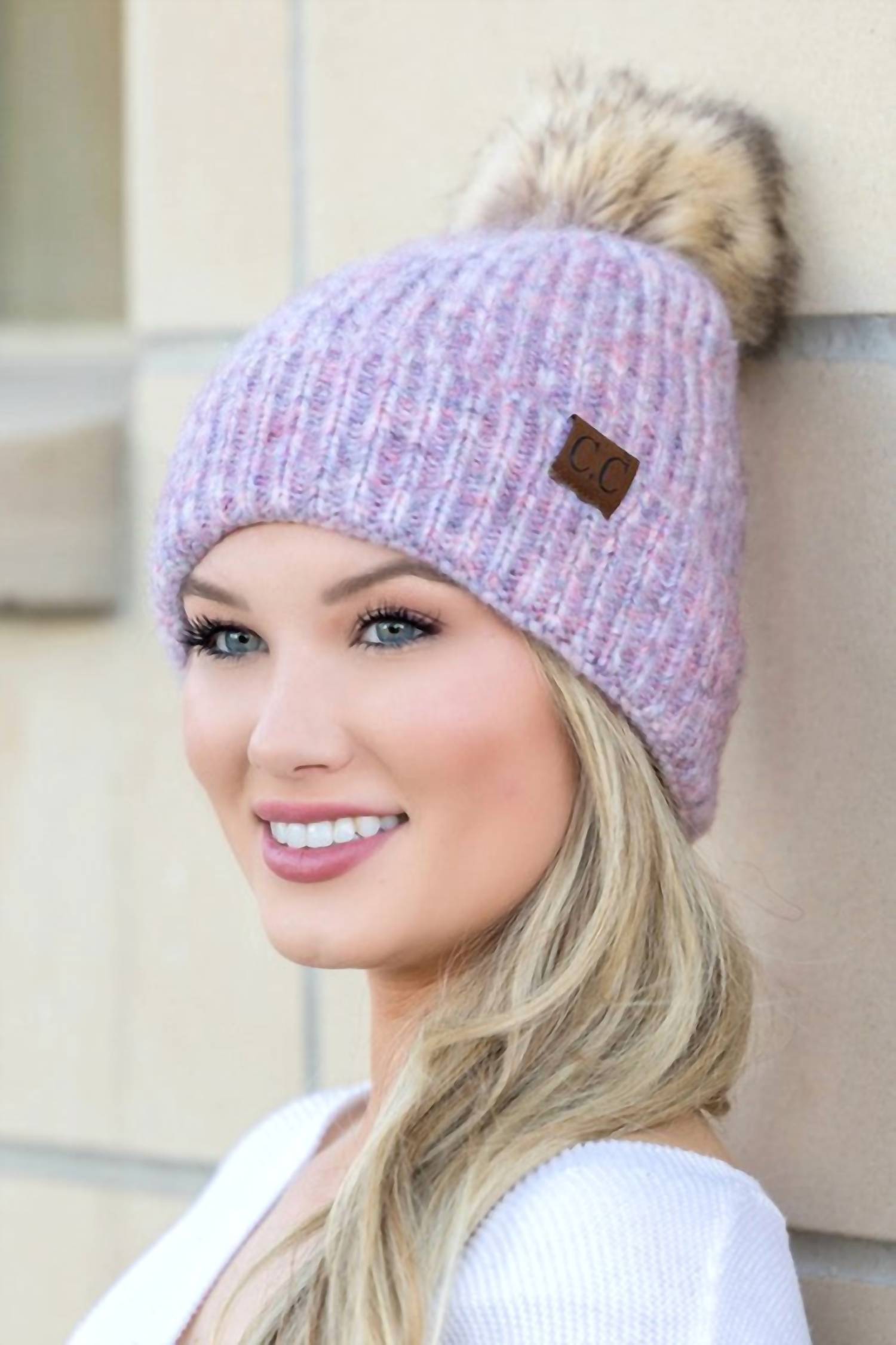 Cc Beanies - Women's Soft Ribbed Fur Pom Beanie