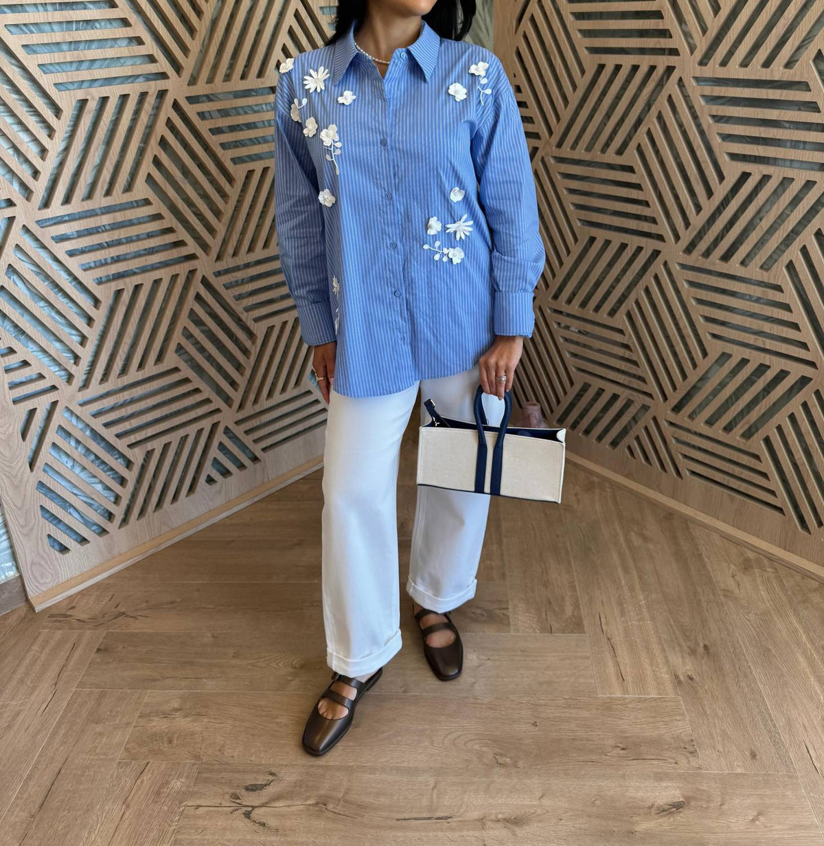 English Factory - Flower Trim Striped Shirt