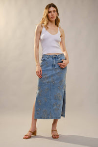 Blue B - Floral Embroidered Denim Skirt