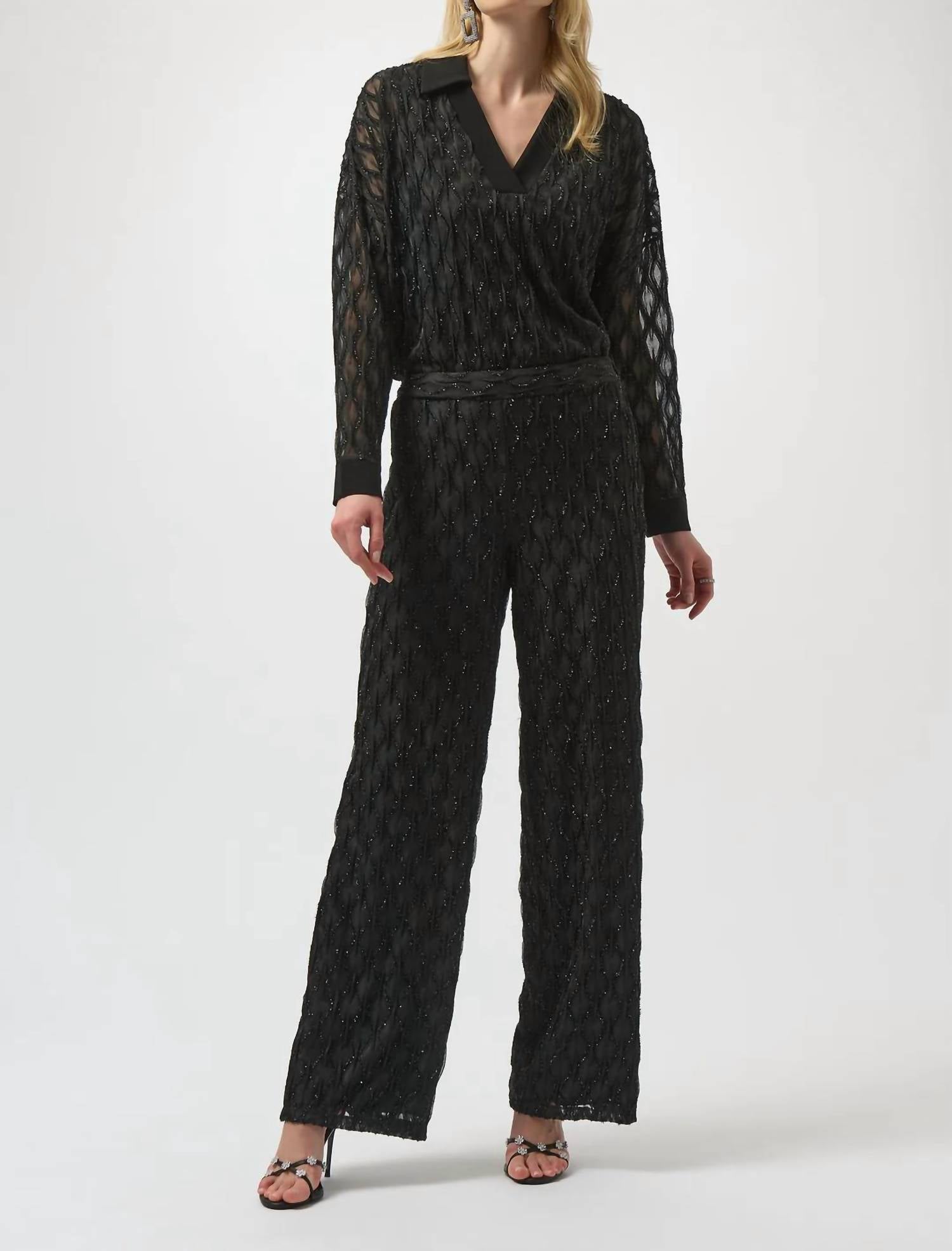 Joseph Ribkoff - Sequined Pull On Wide Leg Pants