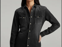 THE KOOPLES Denim Button Up in washed grey - women's long sleeve top - view 4