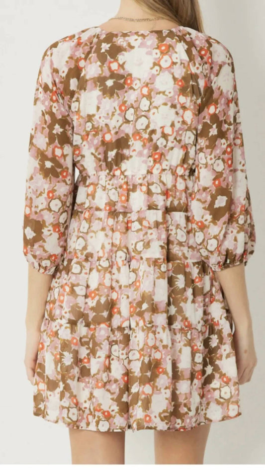 Entro - Floral Print V-neck Dress
