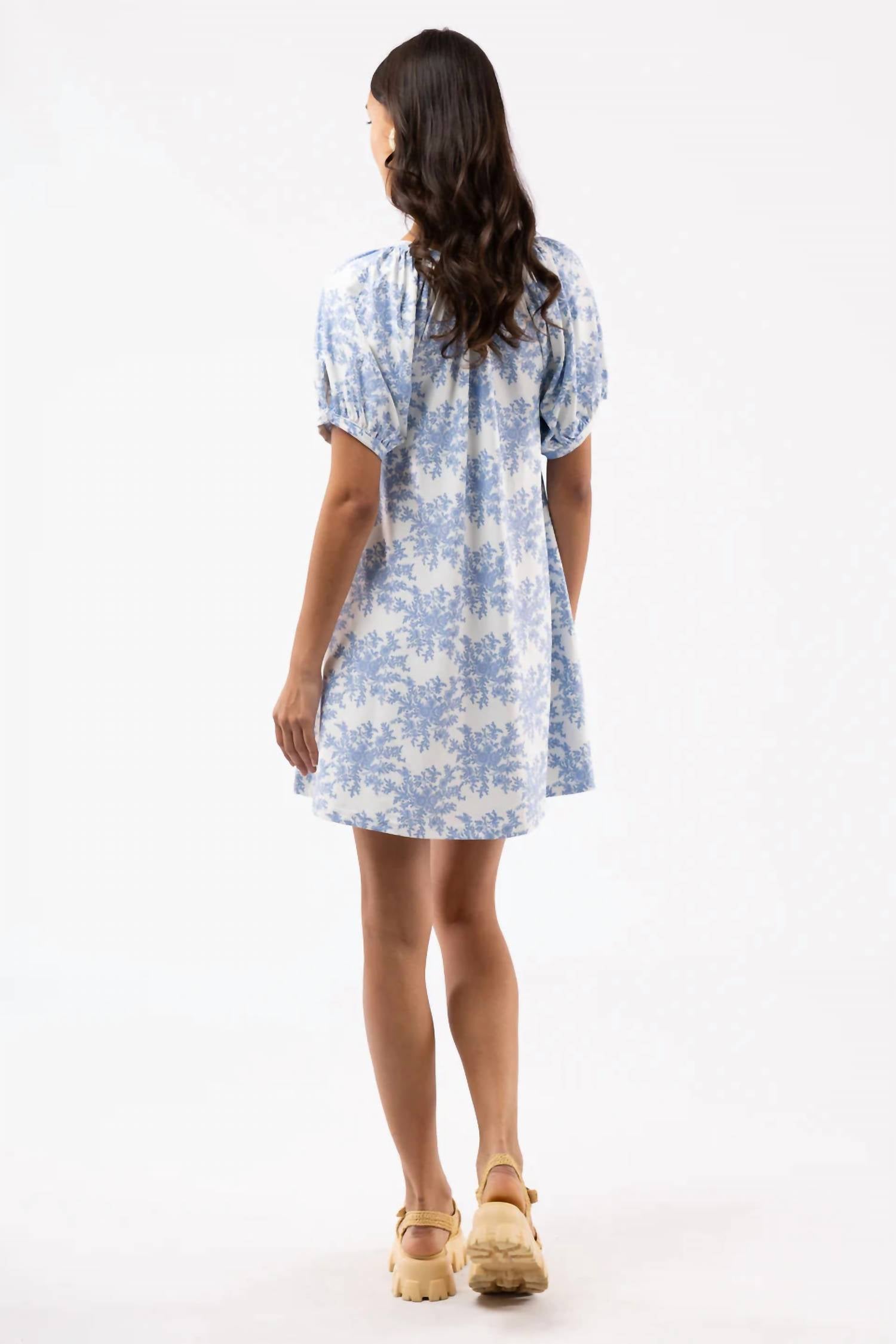 SMITH & QUINN Posie Mini Dress in rose bushel blue - women's dress - detail view
