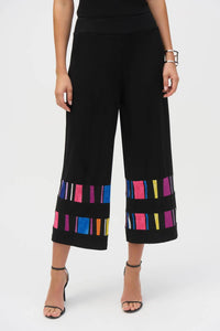 Joseph Ribkoff Seallie Silky Knit Stripe Print Culotte Pants in black multi - women's pants - detail view