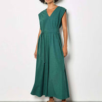 Apricot - Wide Leg V-neck Belted Jumpsuit