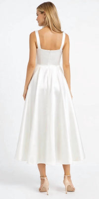 MAC DUGGAL Satin Tea Length A-line Dress in white - women's dress - alternate view