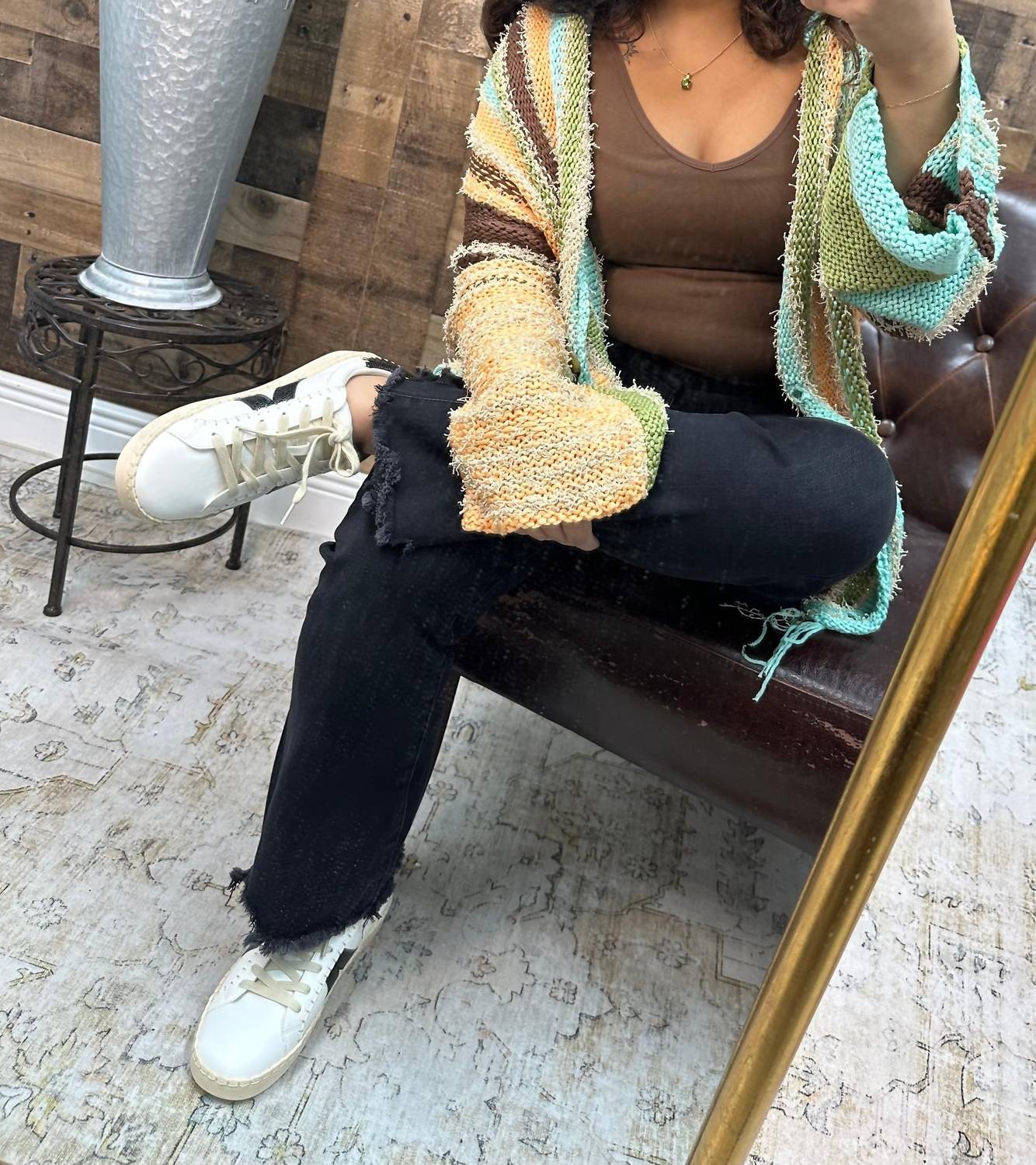 Easel - Stripe Fringe Cardigan Sweater