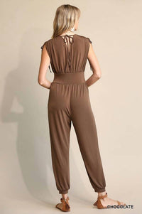 Bns - Ruched Drawstring Detail Jogger Jumpsuit With Pockets