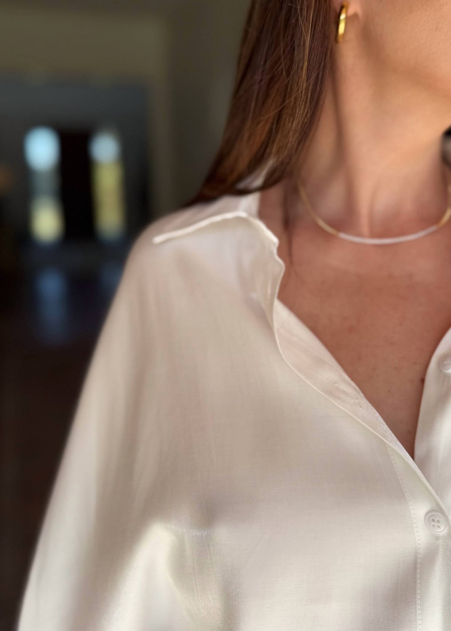 GLAM Button Front Long Sleeve Blouse in white opal - women's blouse - view 5