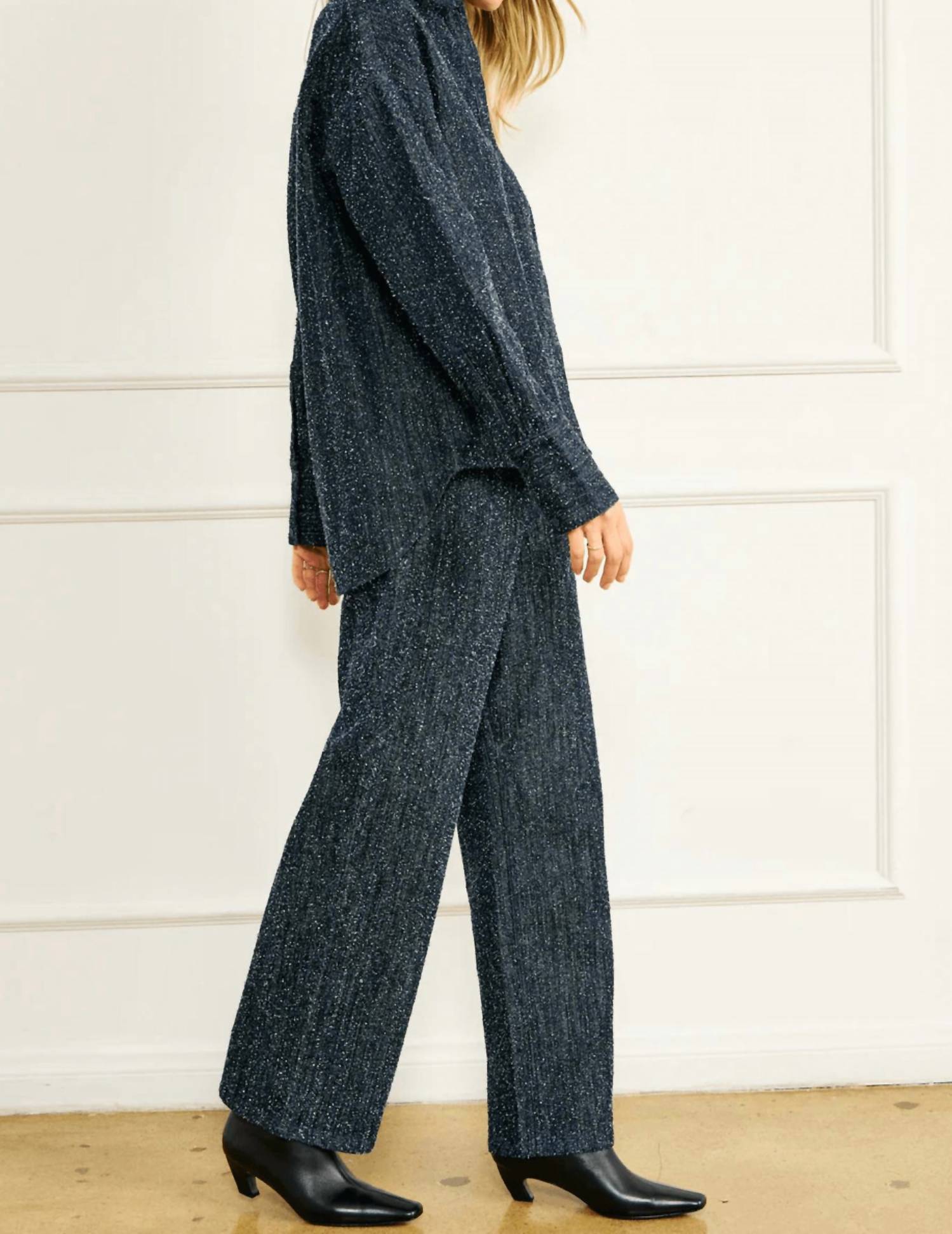 line and dot Nikka Pebbled Denim Pants in indigo - women's jeans - detail view