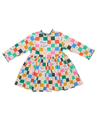 PINK CHICKEN Girls' Autumn Dress in merry bright - kids' dress - detail view