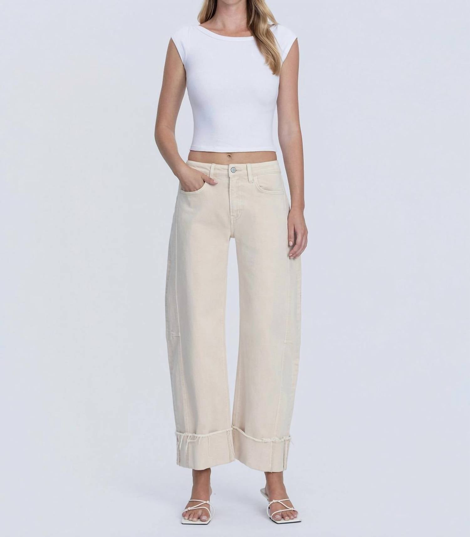 Flying Monkey - High Rise Side Panel Cuffed Crop Barrel Jeans