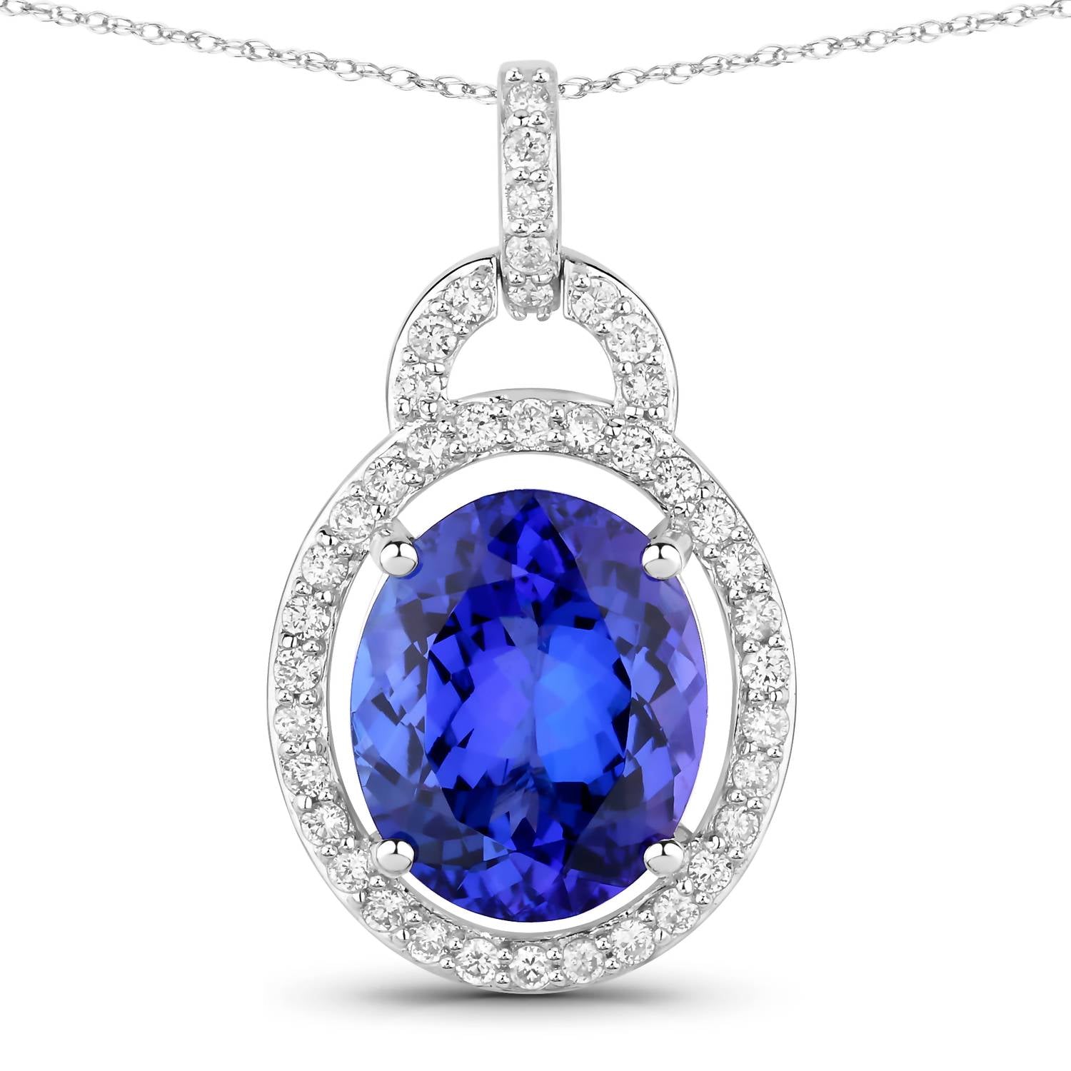 Diana M Jewels Women's Oval Natural Tanzanite Pendant Necklace (4.06 Ct) - Statement in 14k white gold - women's jewelry - detail view
