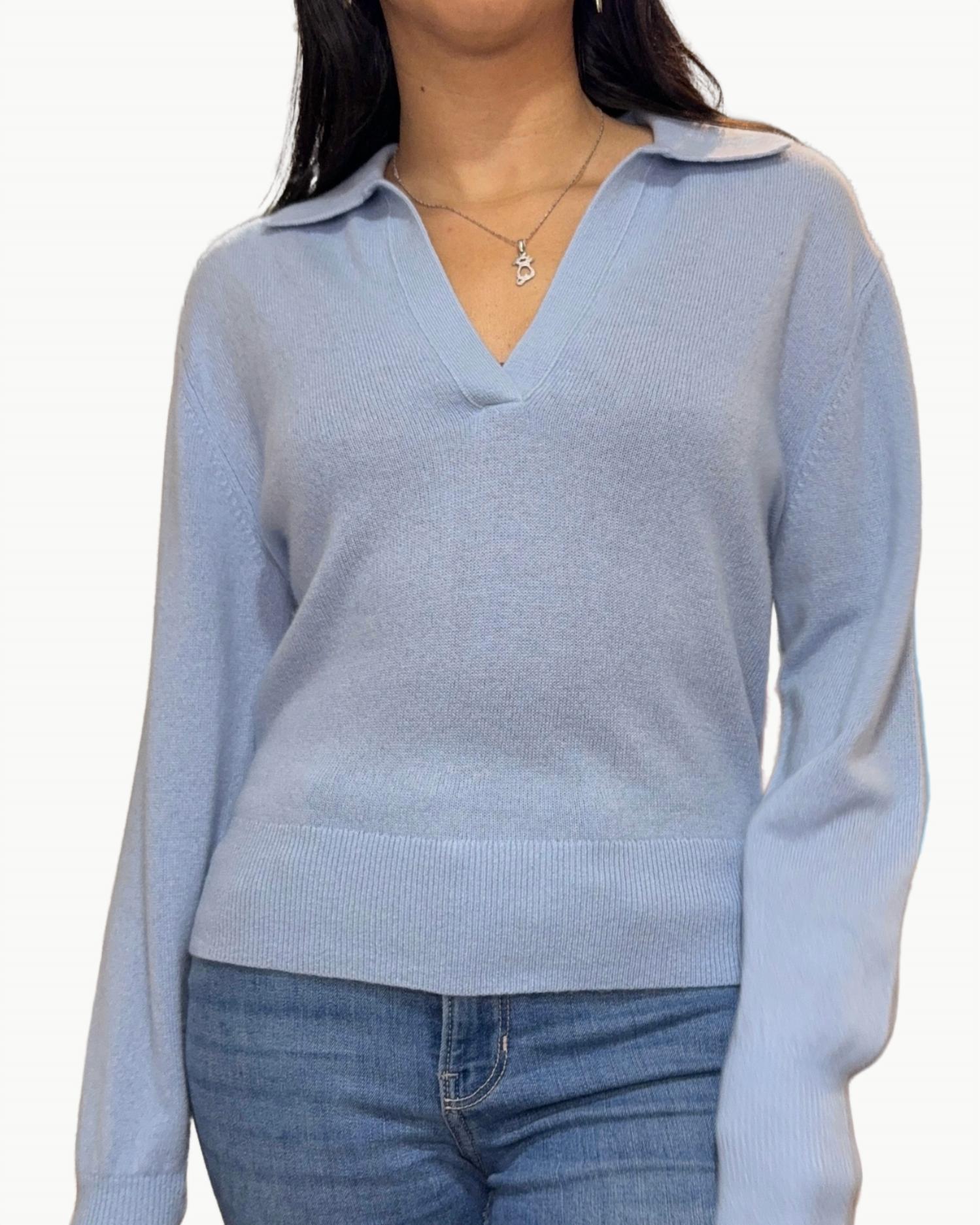 White + Warren - Cashmere V-neck Polo Long Sleeve Top