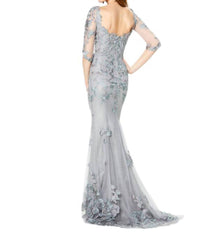 Montage by Mon Cheri Scoop Neck Evening Dress in grey multi - women's dress - detail view