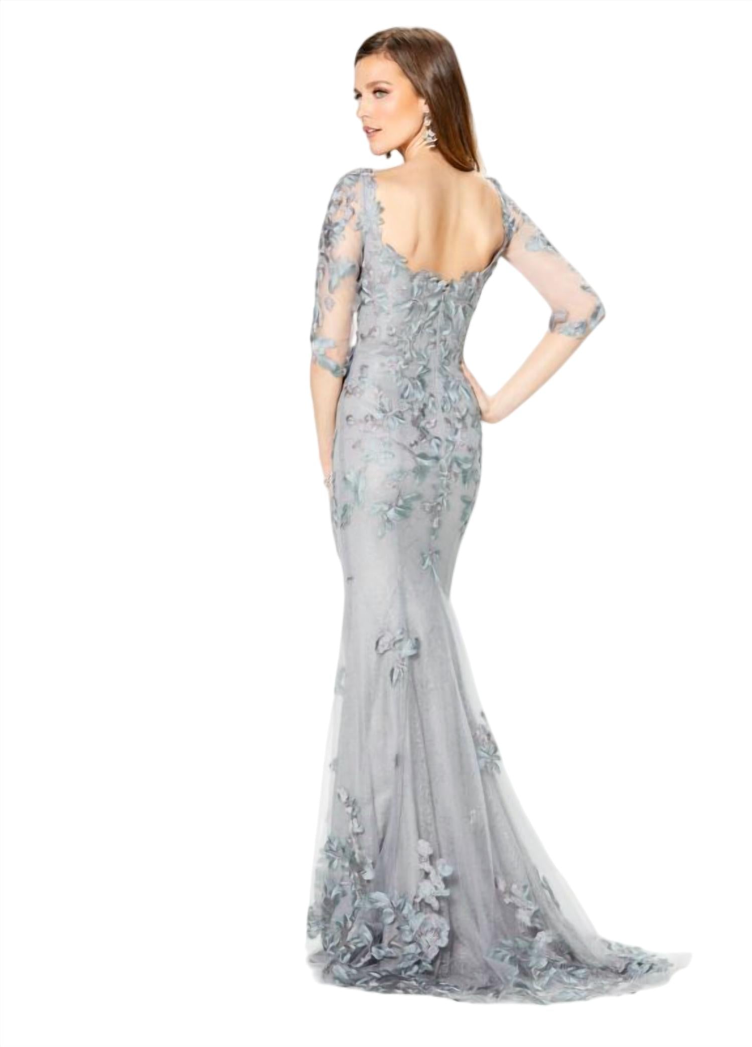 Montage by Mon Cheri Scoop Neck Evening Dress in grey multi - women's dress - alternate view