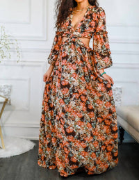 Surelymine - Floral Scent Cut Out Maxi Dress
