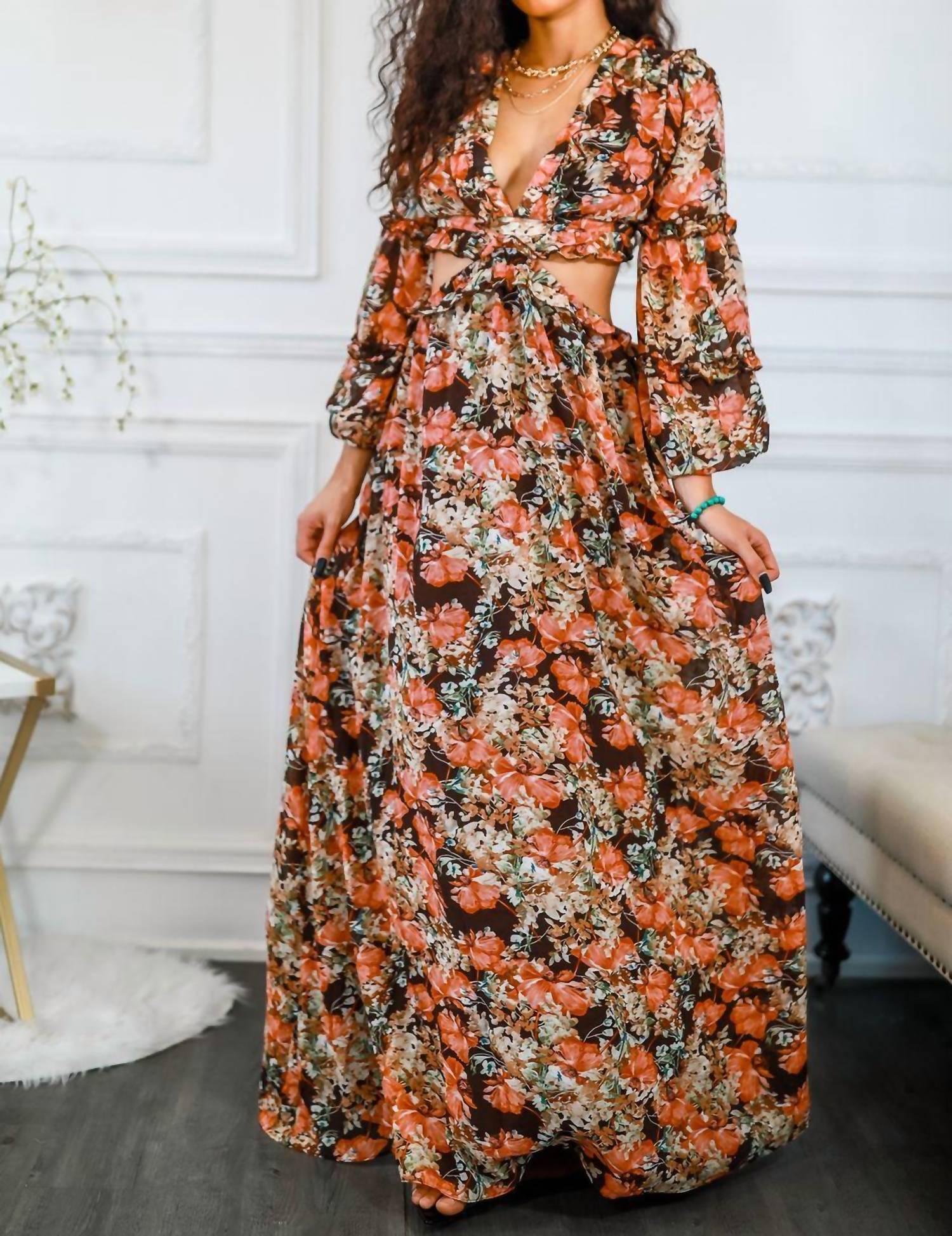 Surelymine - Floral Scent Cut Out Maxi Dress