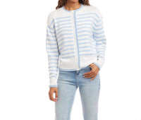 Karen Kane Long Sleeve Stripe Cardigan Sweater - Petite in blue with off white - women's cardigan