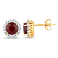 Diana M Jewels Women's Round Natural Ruby Stud Earrings (2.14 Ct) - Classic Plus in 14k yellow gold - women's jewelry - detail view