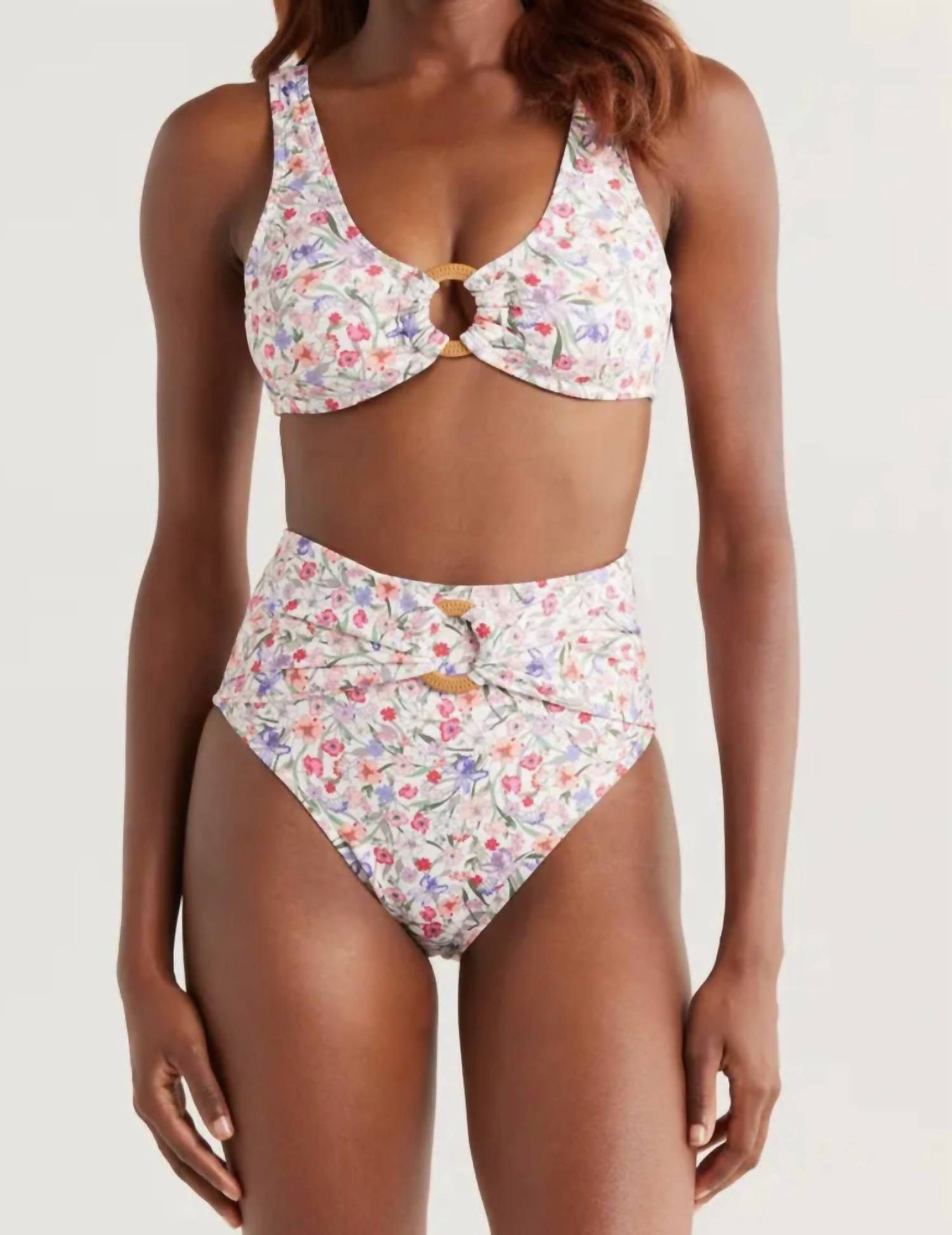 hutch Iona Two-piece Swim Set in white tropical garden - women's swimwear