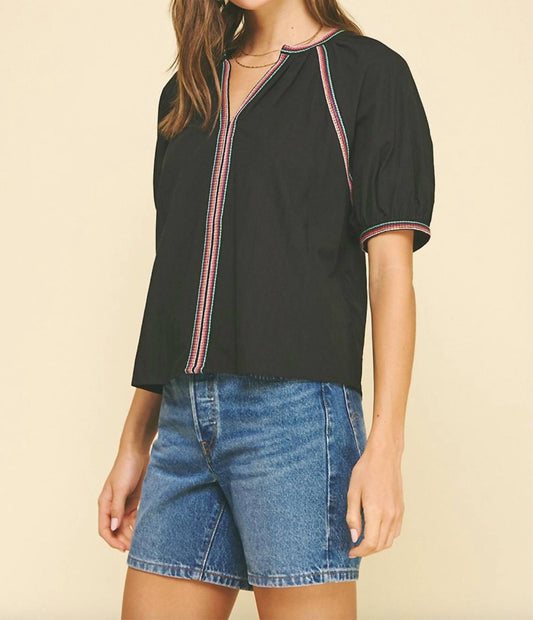 Pinch - Contrast Stitch V-neck Top