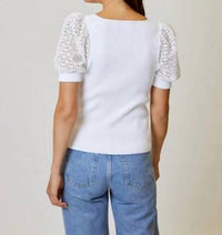 Design History - Short Sleeved Mix Media Knit Top