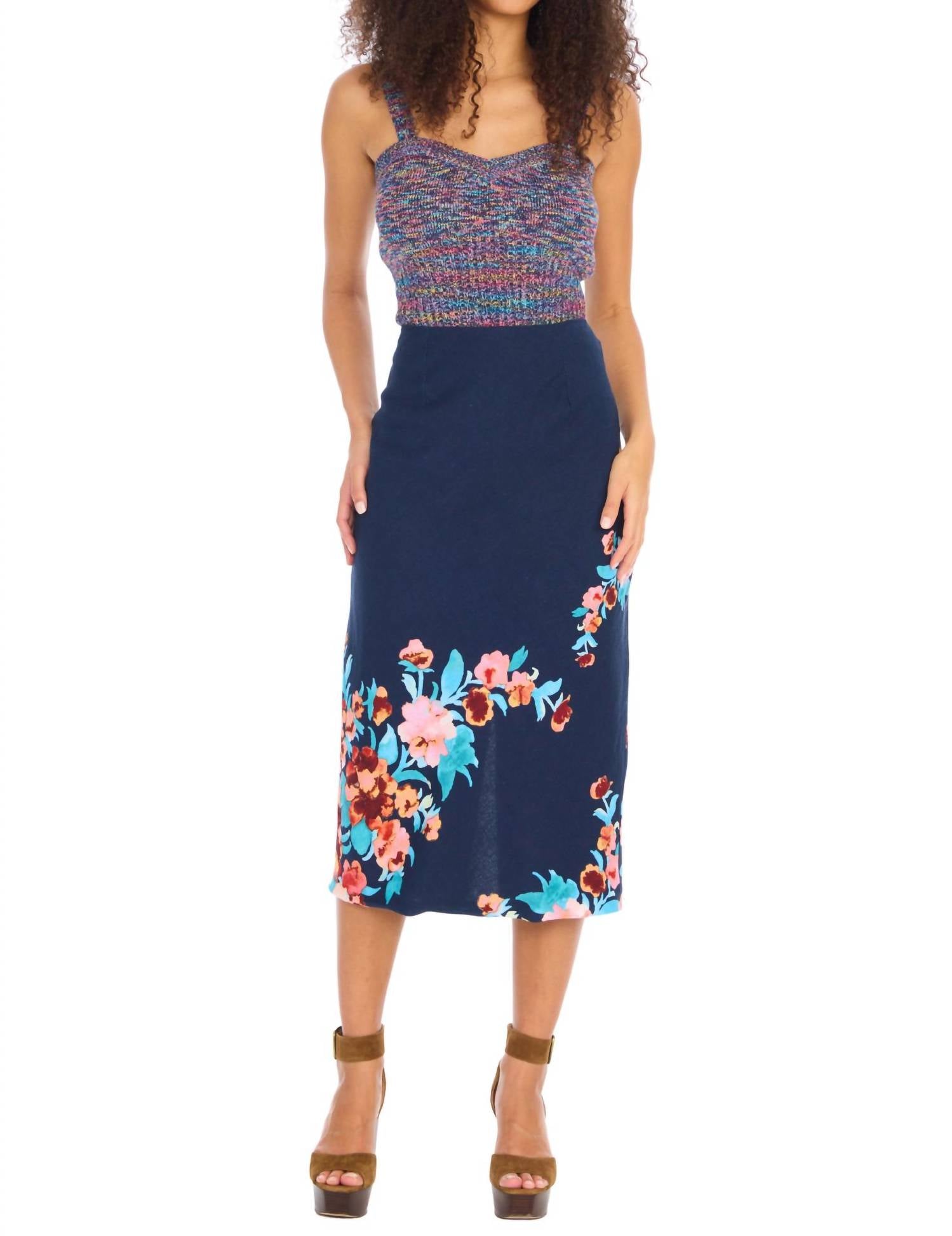 ALLISON NEW YORK Eva Midi Skirt in navy floral - women's skirt