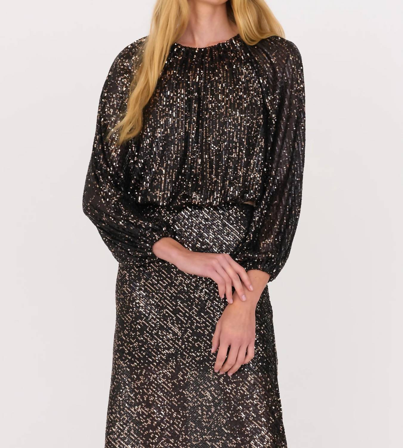 SECULAR Ava Sequin Top in black rose gold - women's long sleeve top
