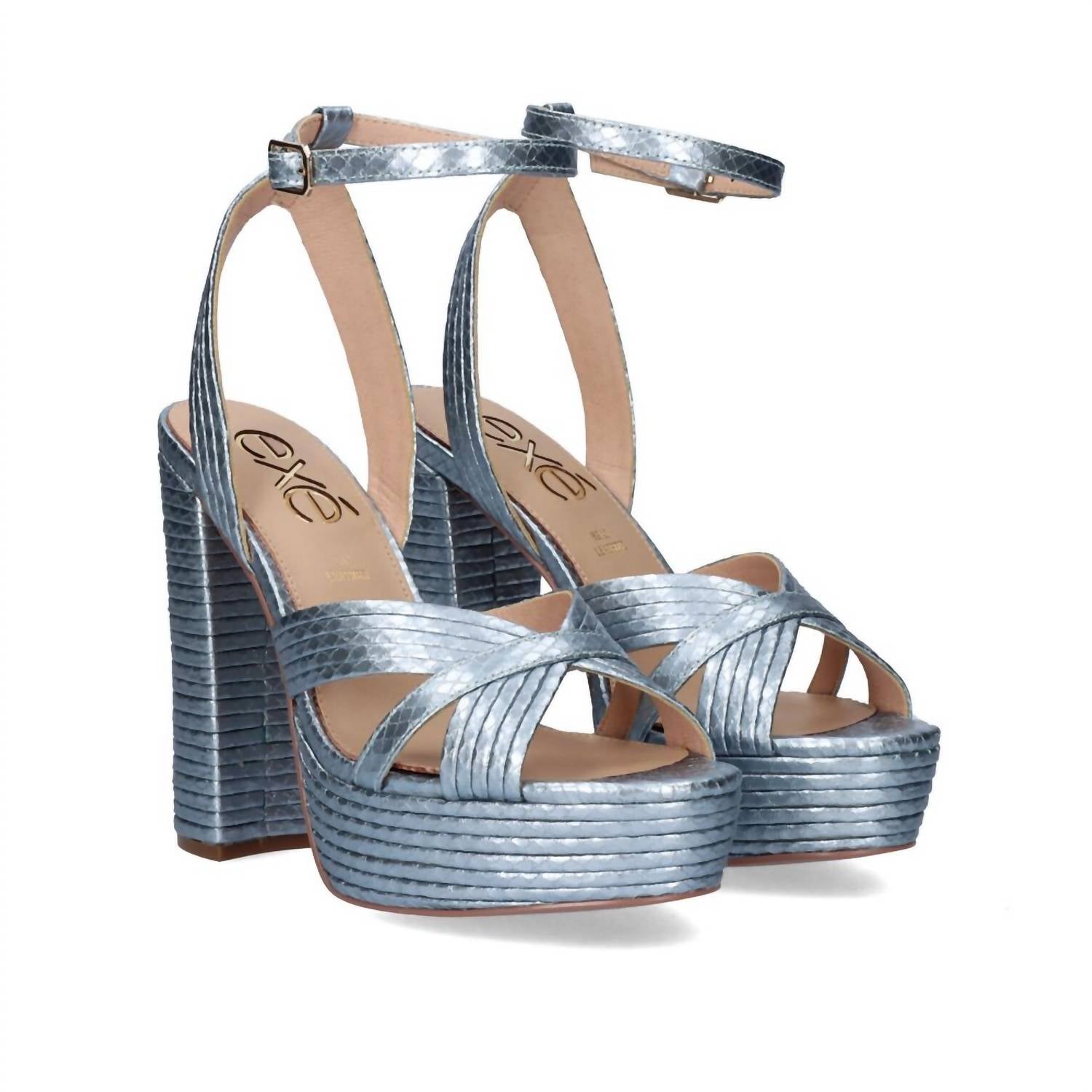 Exe Women's Ophelia Platform Block Heel in aqua snake - women's heels - alternate view