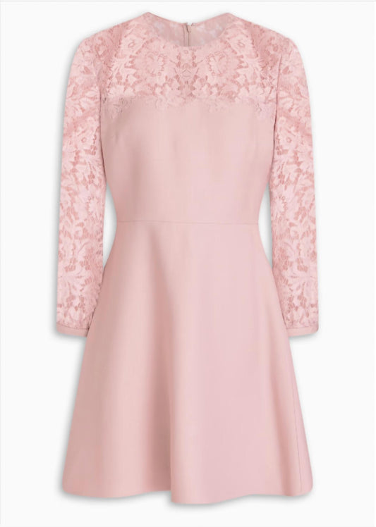 Valentino - Corded Lace Paneled Crepe Mini Dress