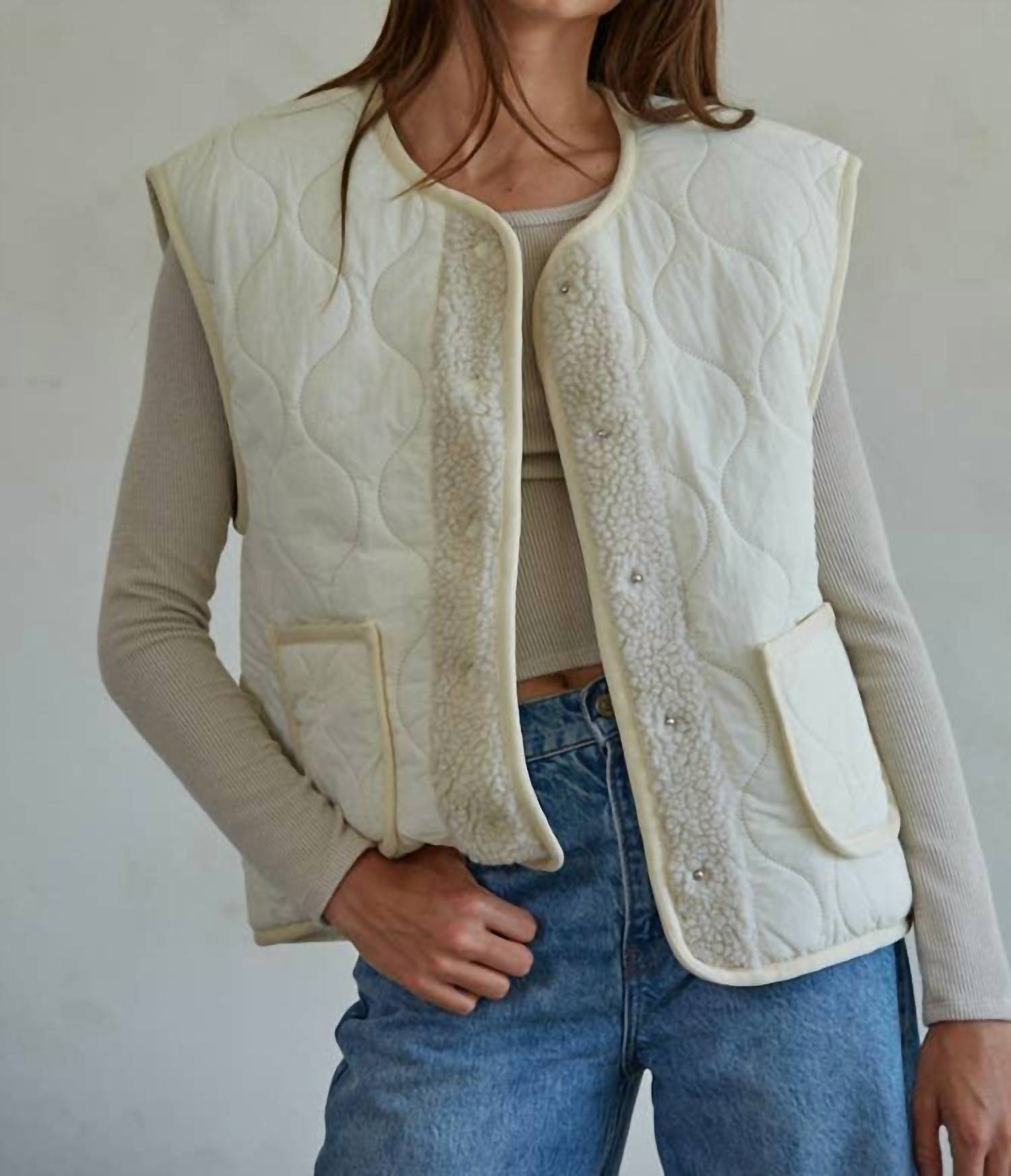 By Together - Woven Quilted Fleece Snap Vest